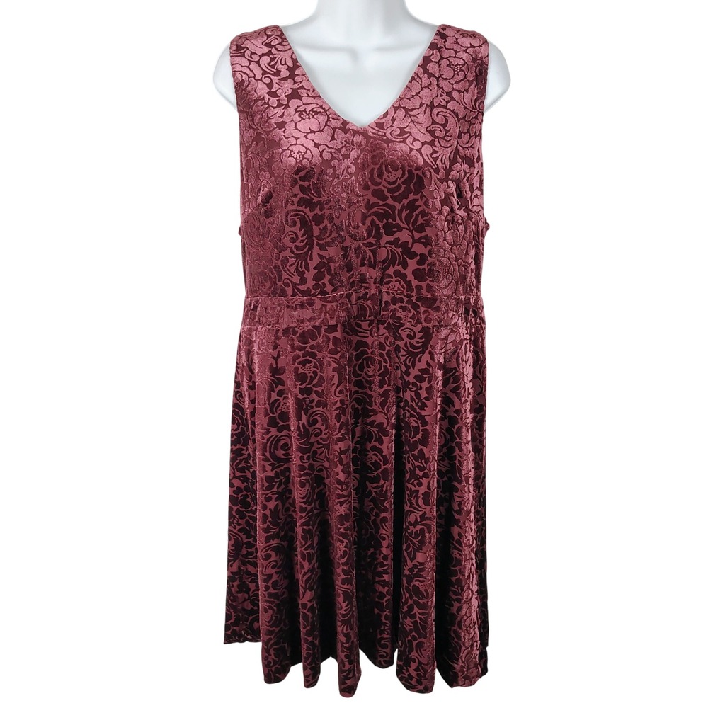 Loft Burgundy Velvet Burnout Floral Damask V-Neck Dress 14 NWT goingout romantic
